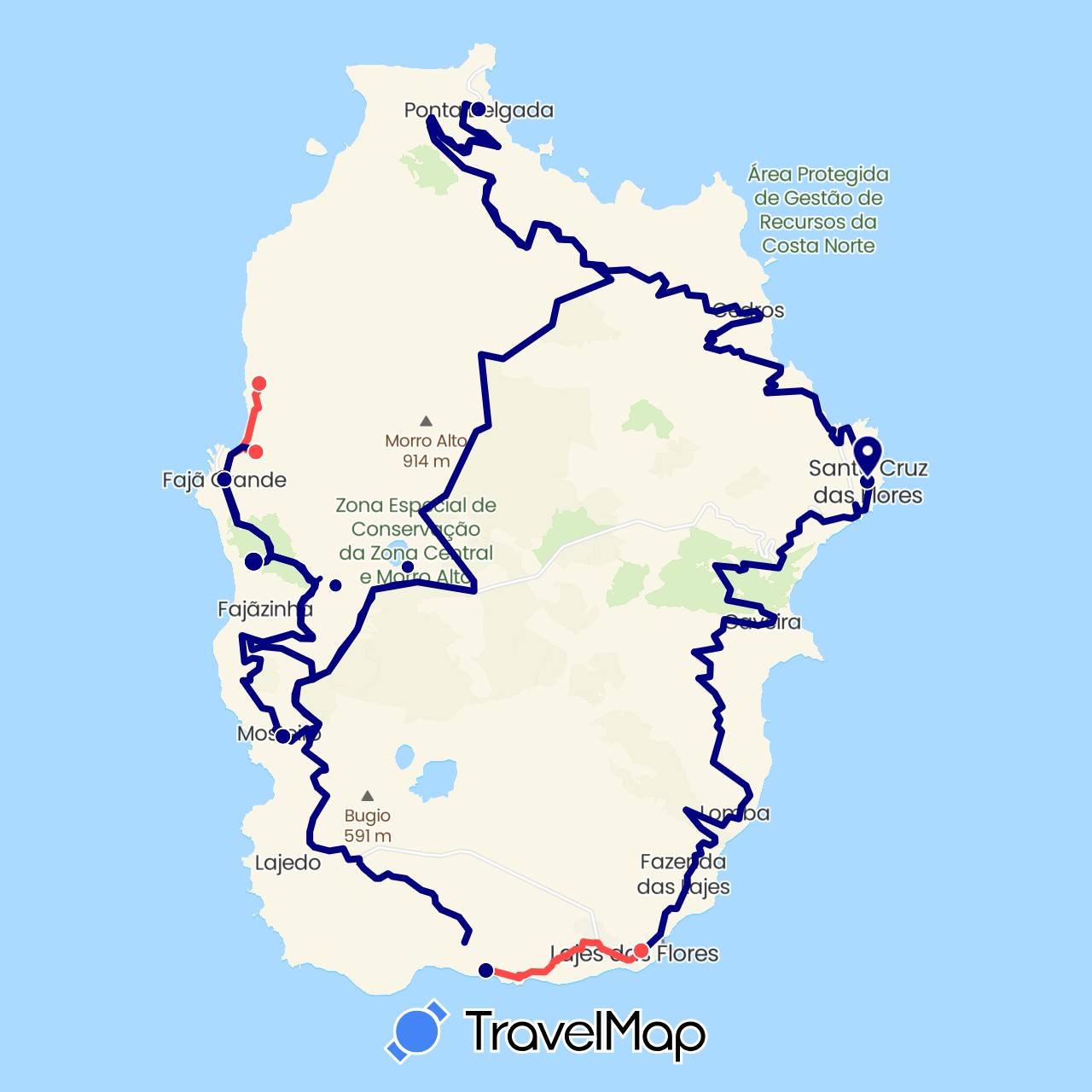 TravelMap itinerary: driving, hiking in Portugal (Europe)