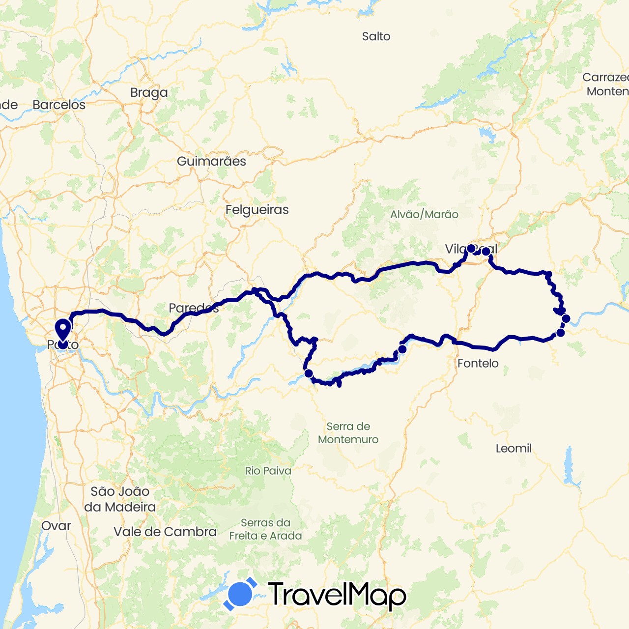 TravelMap itinerary: driving in Portugal (Europe)